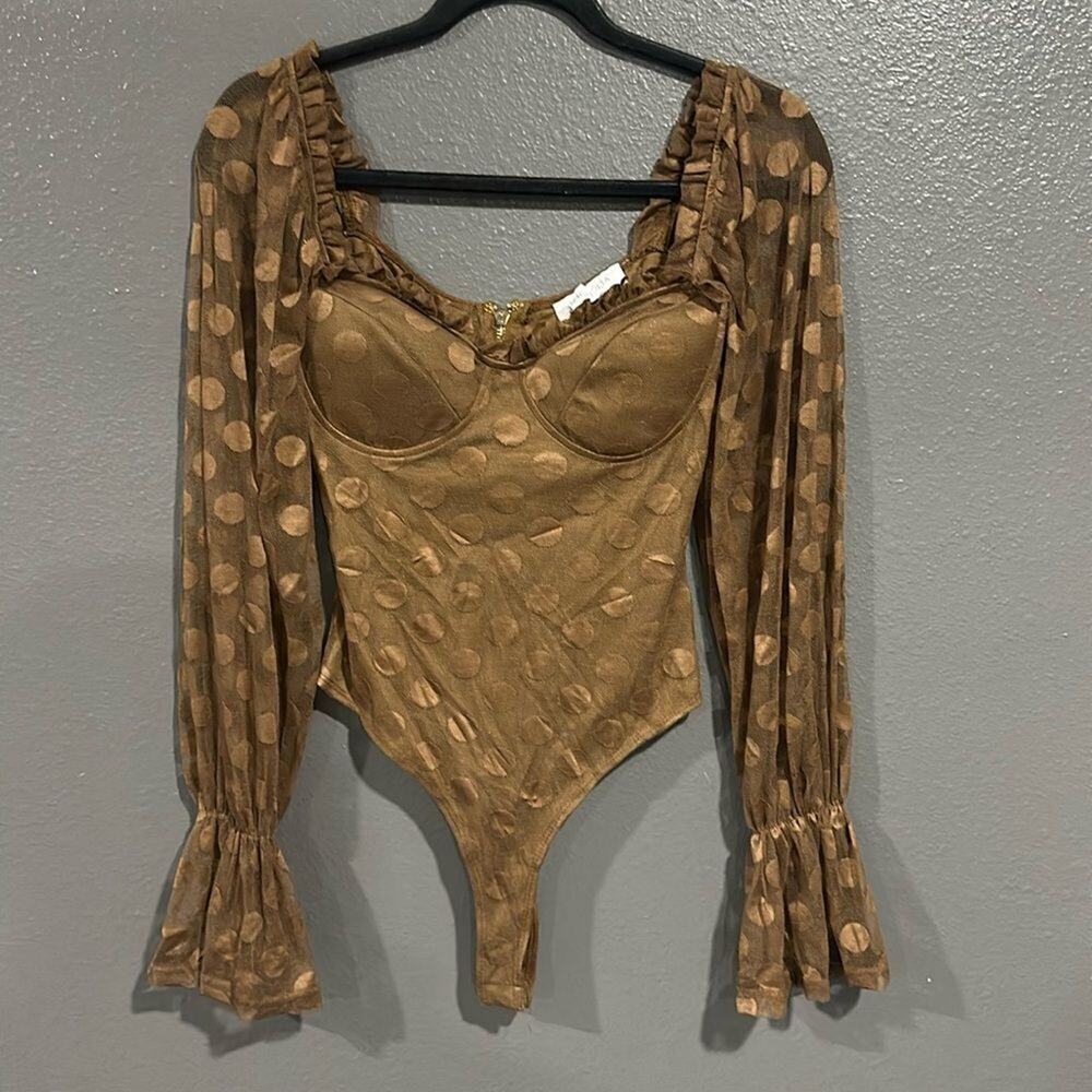 MAGNOLIA Polka Dot Long Sleeve Zipper Back Bodysuit S NWOT